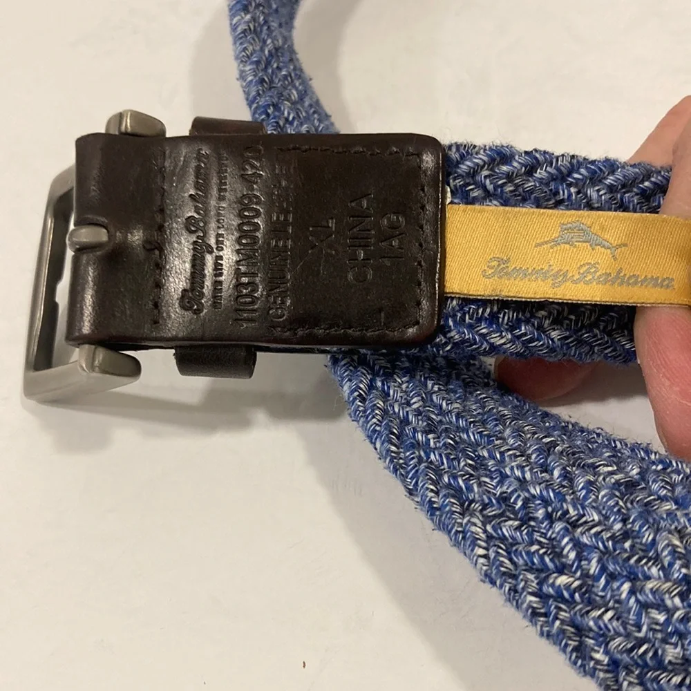 Tommy Bahama Fabric/Leather Blue Stretch Belt Size XL